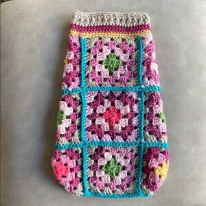 Dog Sweater Colorful Pink Blue Granny Crochet Handmade Medium